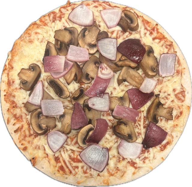 Pizza  Gluten Free Pizza Tomato Sauce Cheese Sliced Red Onion & Mushrooms 8 Slices 